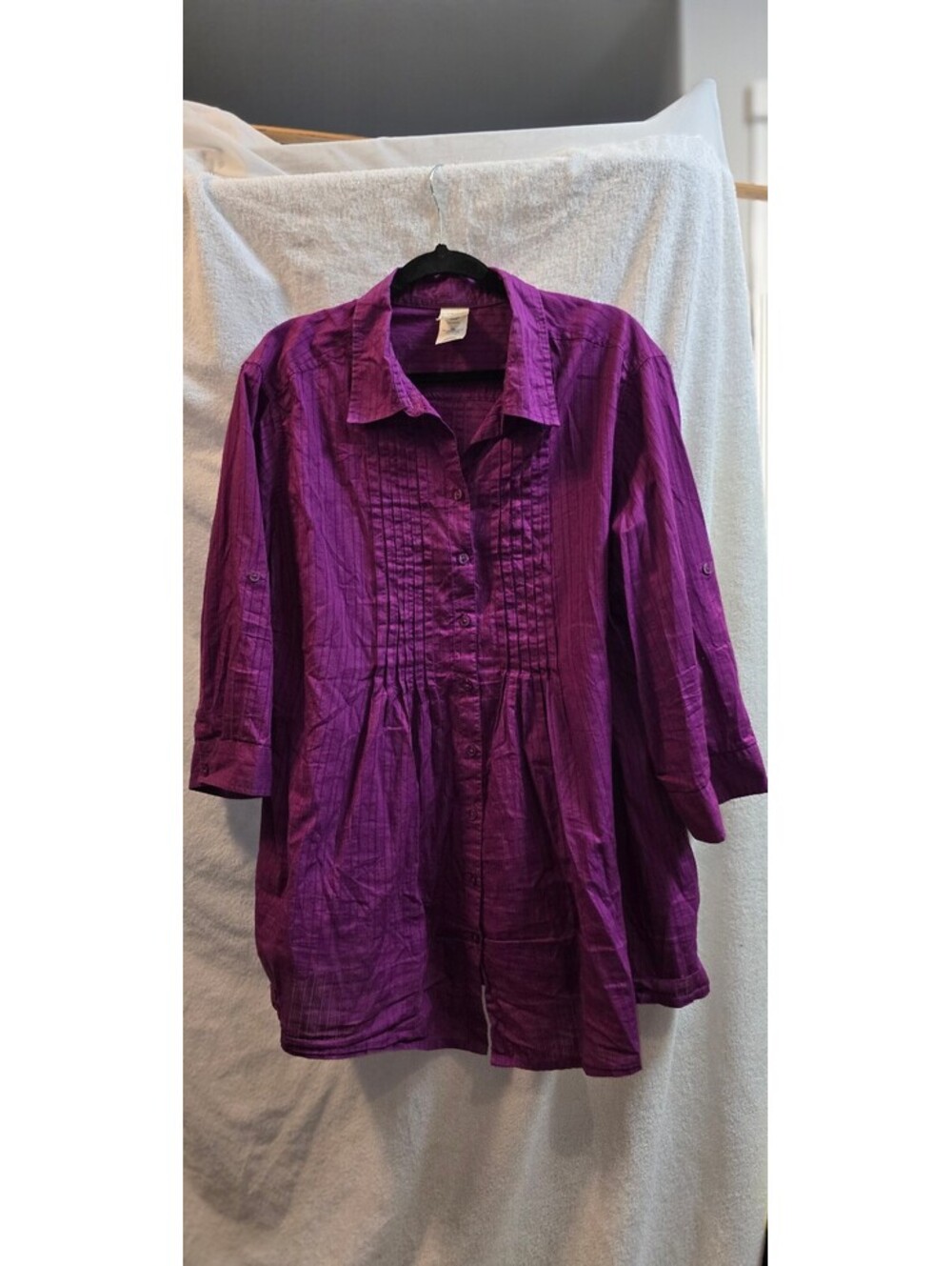 Vintage 100% Cotton Just My Size Magenta pintuck tunic blouse sz 26-28